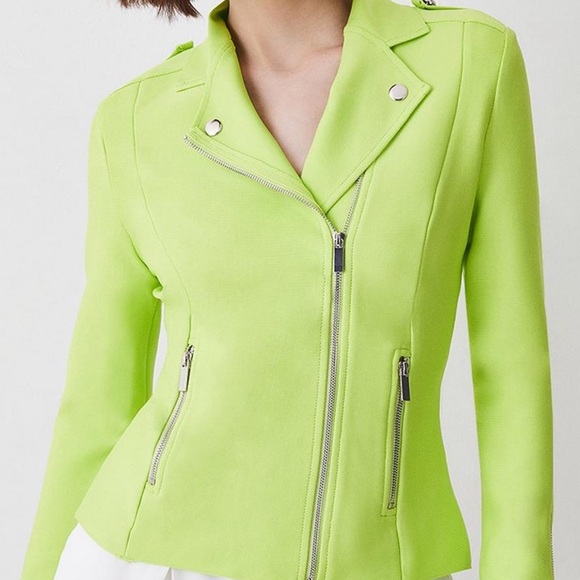 NWT Karen Millen Lime Green Moto Jacket - Picture 2 of 7